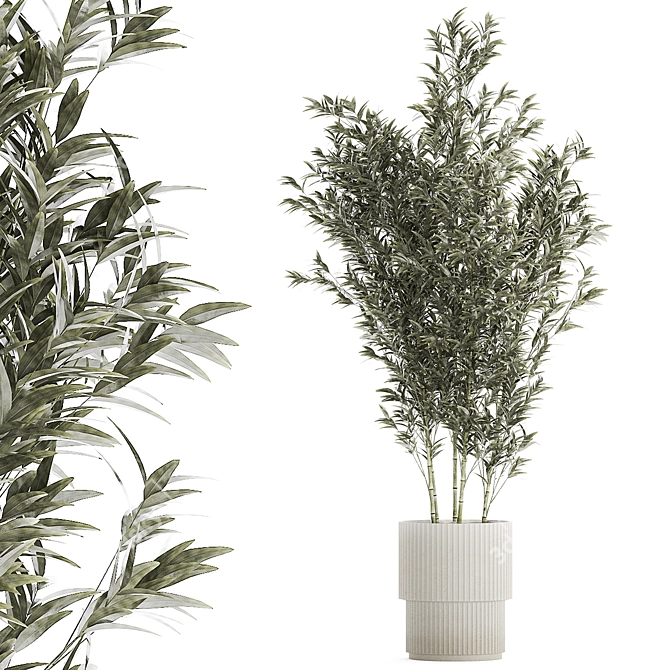 Elegant Bamboo Bush in White Floral Pot. Collection 1272 3D model image 1