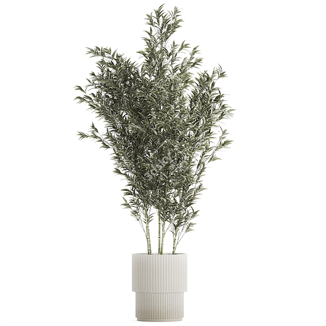 Elegant Bamboo Bush in White Floral Pot. Collection 1272 3D model image 5