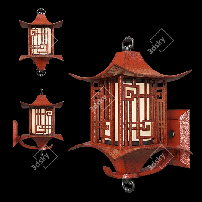 Antiqued Ming Red Wall Lantern 3D model image 1