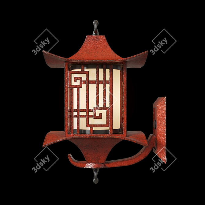 Antiqued Ming Red Wall Lantern 3D model image 3