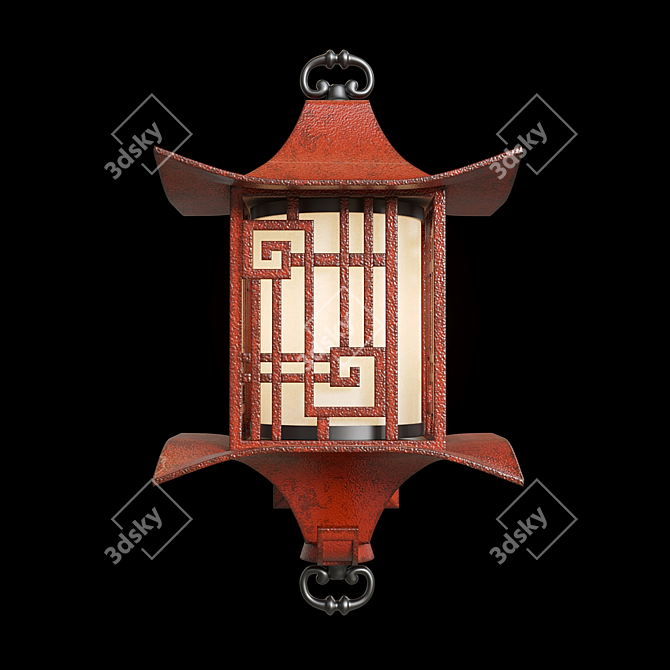 Antiqued Ming Red Wall Lantern 3D model image 4