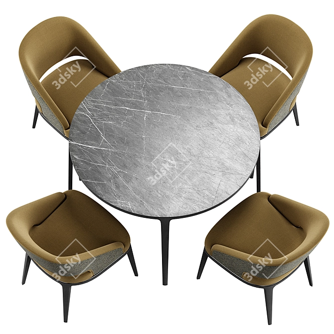 Modern Round Dining Set Furniture 3D model image 6