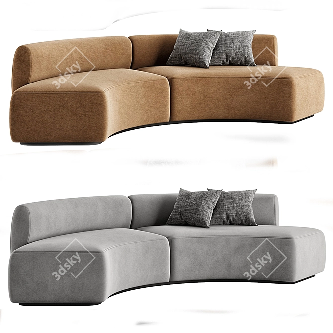 Elegant Curved Modular Fabric Sofa 3D model image 1