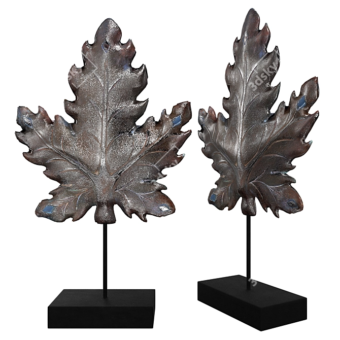 Rusted Leaf Statuette, Handcrafted Metal 3D model image 1