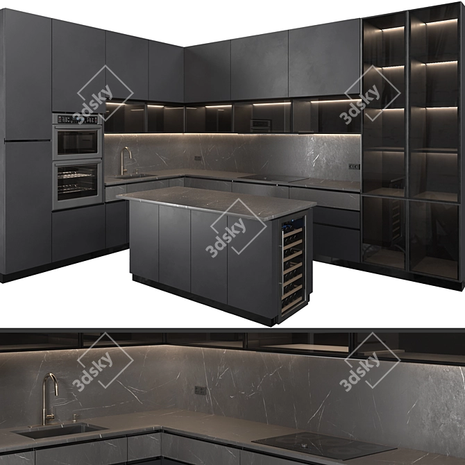 Modern Kitchen 3D Model Kit 3D model image 1