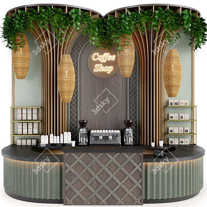 Cafe Counter with Canopy 3D model image 1