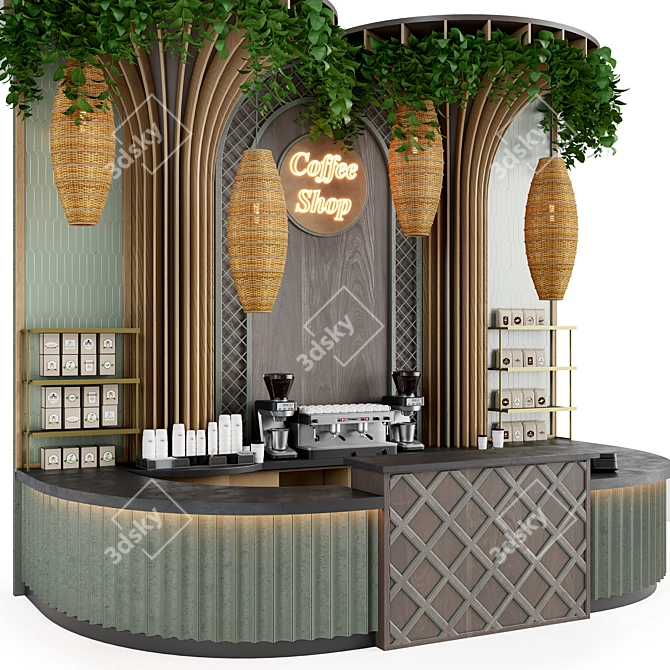 Cafe Counter with Canopy 3D model image 2