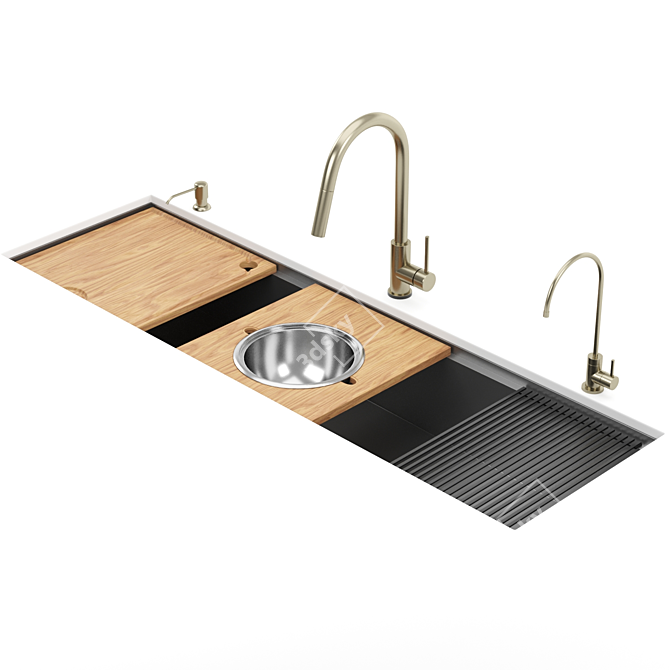 Stainless Steel Kitchen Sink Kit 3D model image 1