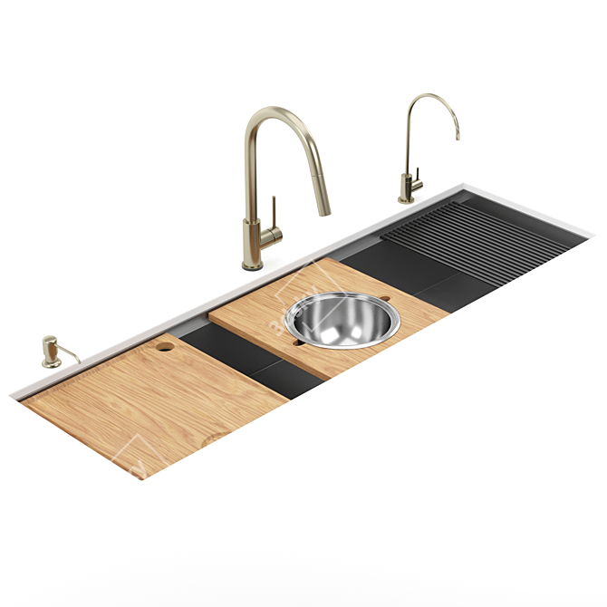 Stainless Steel Kitchen Sink Kit 3D model image 2