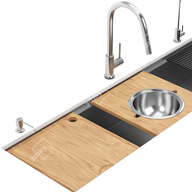 Stainless Steel Kitchen Sink Kit 3D model image 4