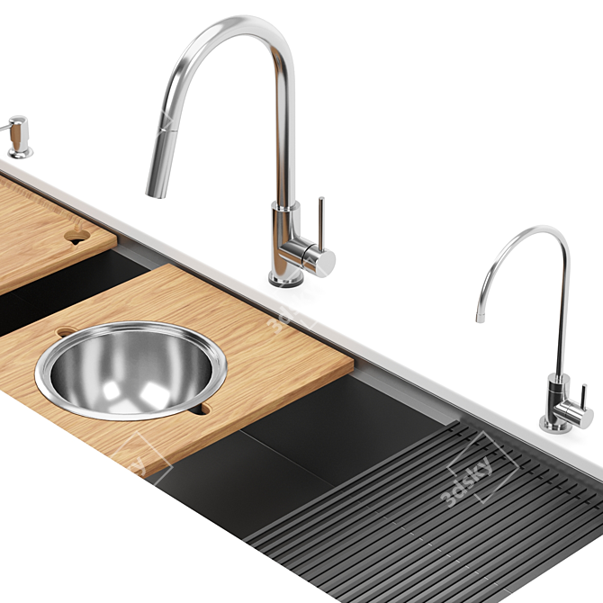 Stainless Steel Kitchen Sink Kit 3D model image 5