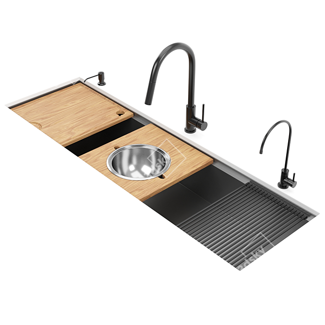 Stainless Steel Kitchen Sink Kit 3D model image 6