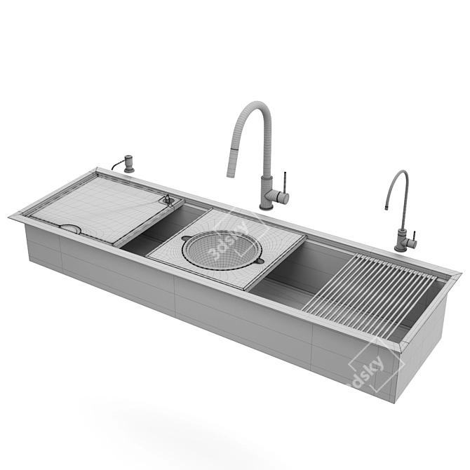 Stainless Steel Kitchen Sink Kit 3D model image 7