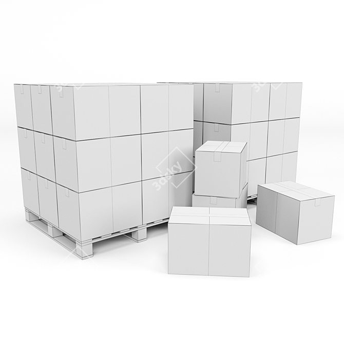 Cardboard Box and Pallet Set 3D model image 2