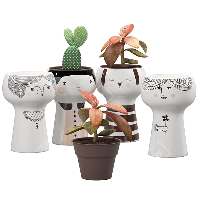 Plant Inspired Ceramic Pots Collection 3D model image 1