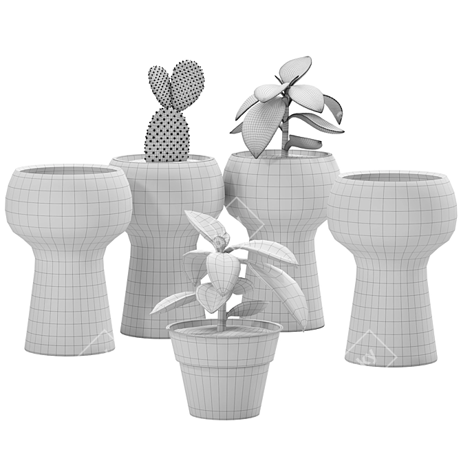 Plant Inspired Ceramic Pots Collection 3D model image 7