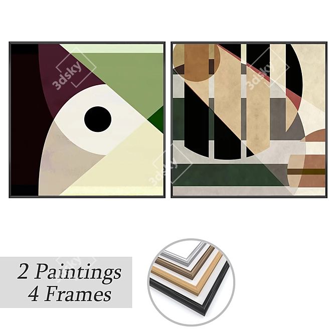 Artistic Wall Decor Set with Frames 3D model image 1