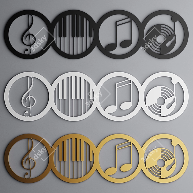 Musical Wall Panel - Black, White, Gold 3D model image 2