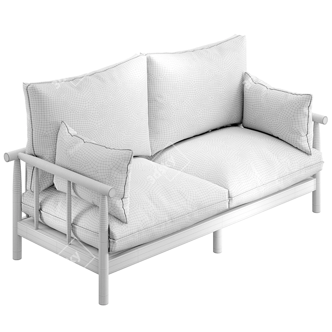 Eucalyptus 2-Seater Solid Wood Sofa 3D model image 2