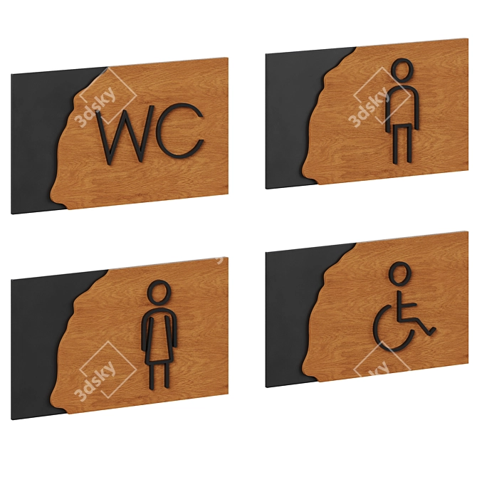 Bathroom Door Sign Set 3D model image 3