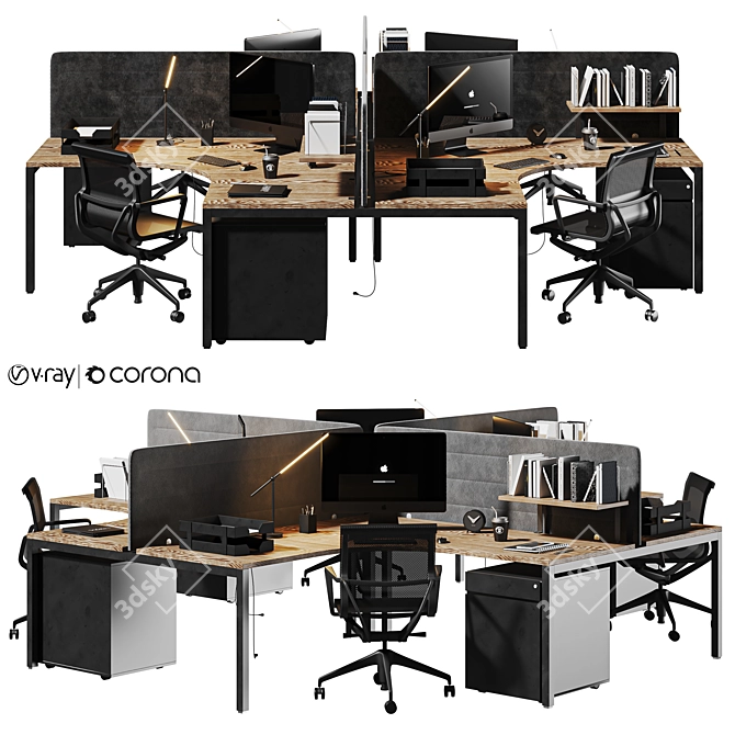 High-Quality Brown Black Office Set 3D model image 1