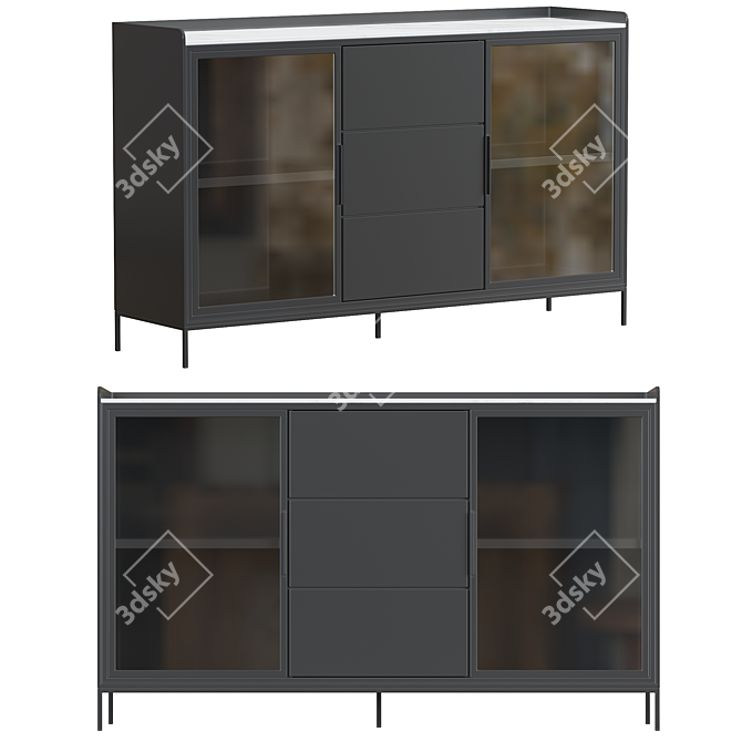 Modern Black Stone Top Buffet 3D model image 1