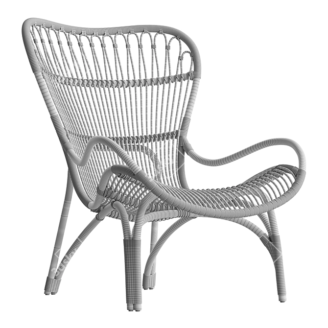 Elegant Highback Rattan Lounge Chair 3D model image 4