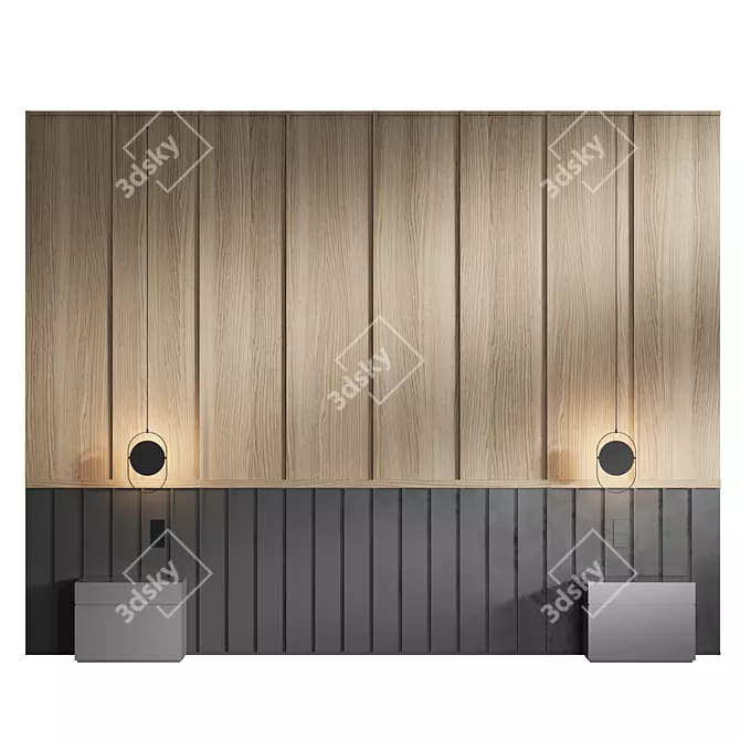  Wooden Panel Bed Headboard 3D model image 2