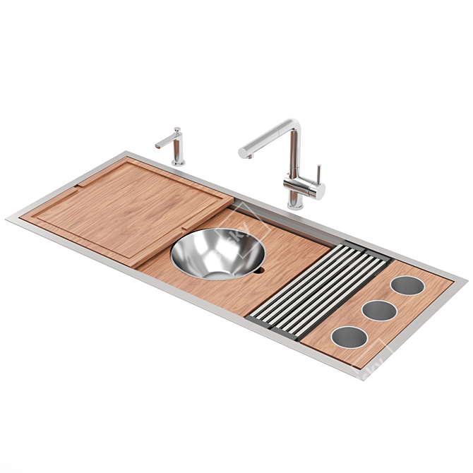 2-Tier Stainless Kitchen Sink 3D model image 1