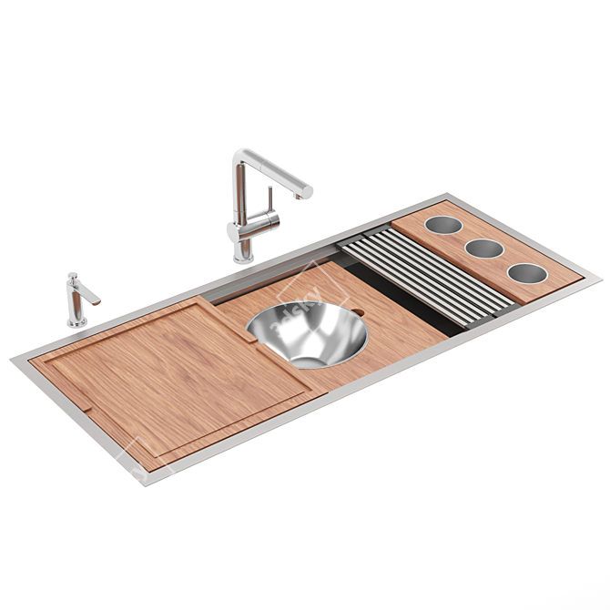 2-Tier Stainless Kitchen Sink 3D model image 2