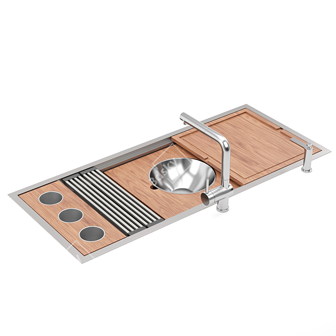 2-Tier Stainless Kitchen Sink 3D model image 3