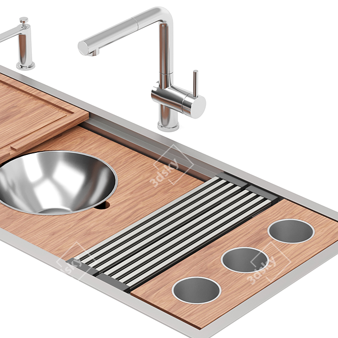 2-Tier Stainless Kitchen Sink 3D model image 7