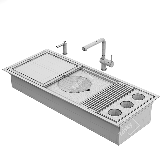 2-Tier Stainless Kitchen Sink 3D model image 8