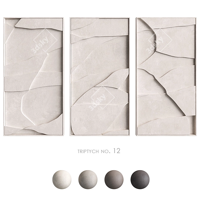 Geometric Relief Triptych Wall Art 3D model image 1