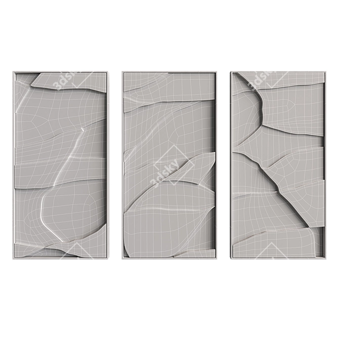 Geometric Relief Triptych Wall Art 3D model image 5