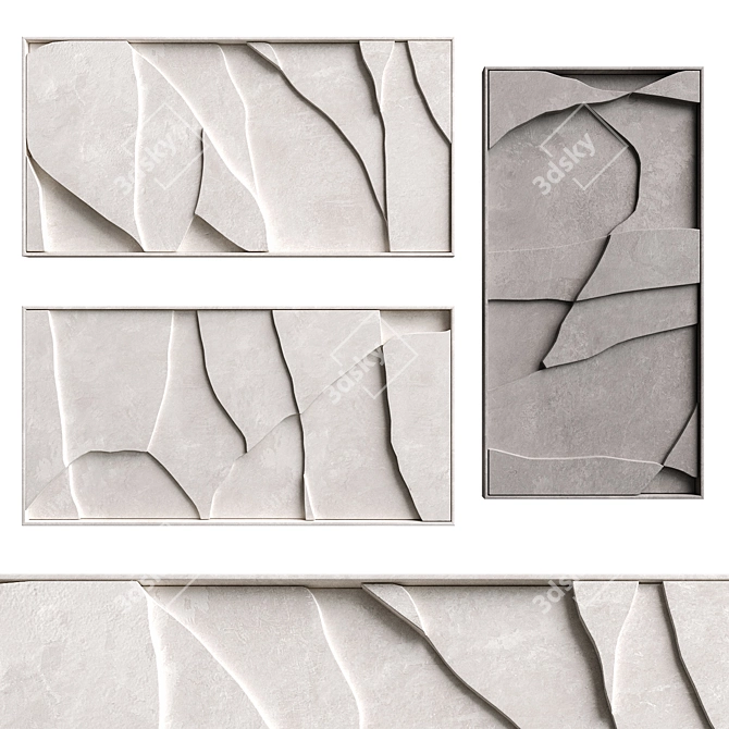 Geometric Relief Triptych Wall Art 3D model image 6