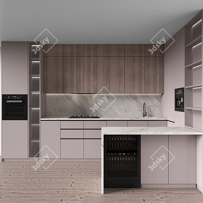 Edit-friendly Modern Kitchen with Appliances 3D model image 1