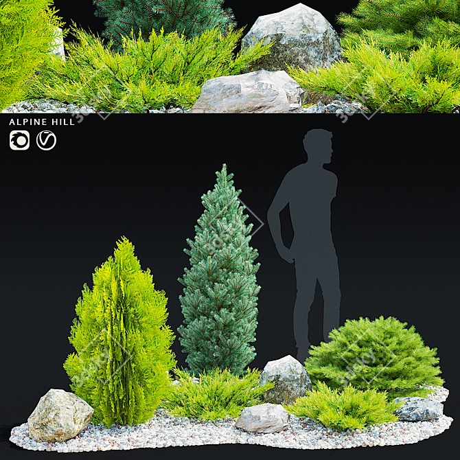 Alpine Conifer Hill Scene Kit 3D model image 1