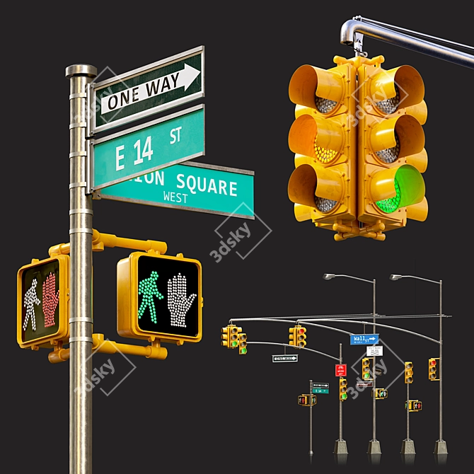 Exterior 3D Traffic Lights Set 3D model image 1