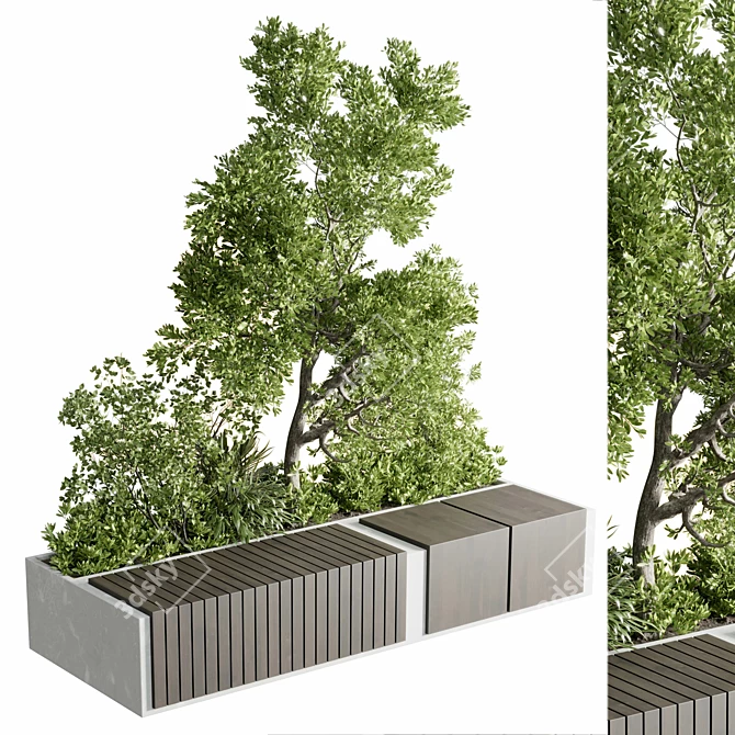 Green Urban Benches with Tree 3D model image 1