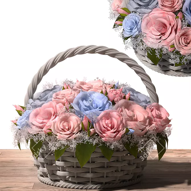 Pastel Rose Basket Floral Arrangement 3D model image 1