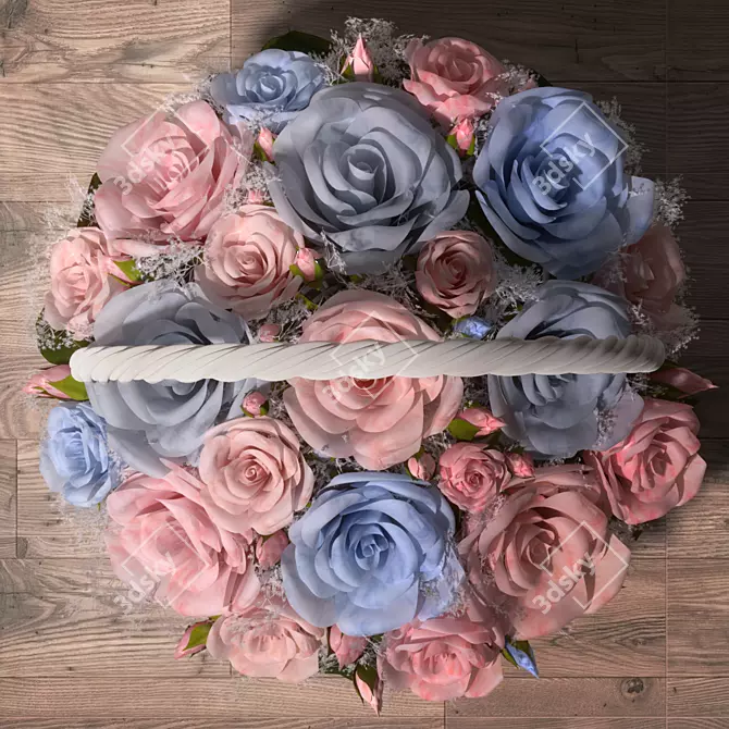 Pastel Rose Basket Floral Arrangement 3D model image 3