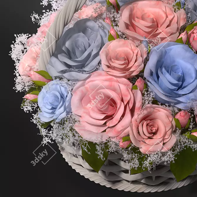 Pastel Rose Basket Floral Arrangement 3D model image 4