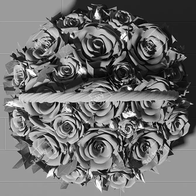 Pastel Rose Basket Floral Arrangement 3D model image 5