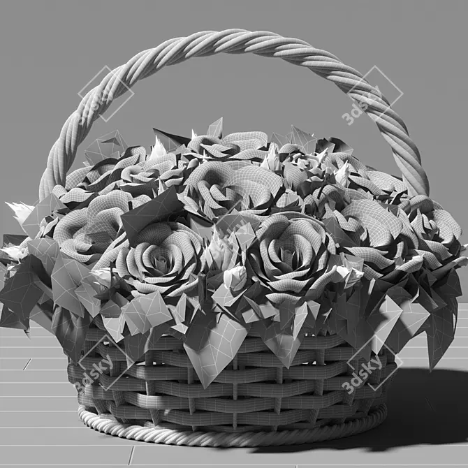 Pastel Rose Basket Floral Arrangement 3D model image 6