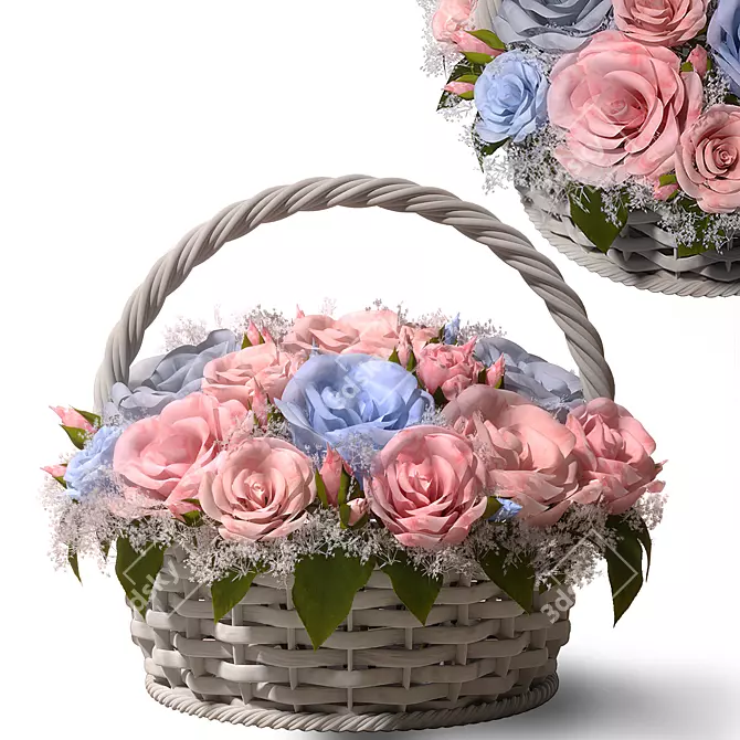 Pastel Rose Basket Floral Arrangement 3D model image 7