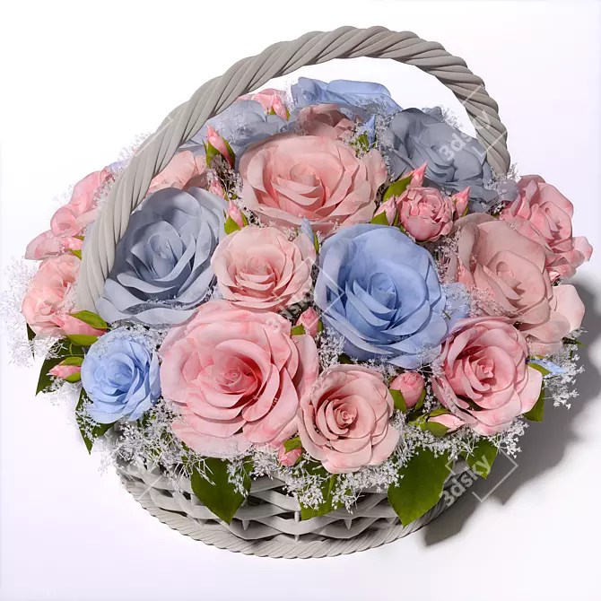 Pastel Rose Basket Floral Arrangement 3D model image 8