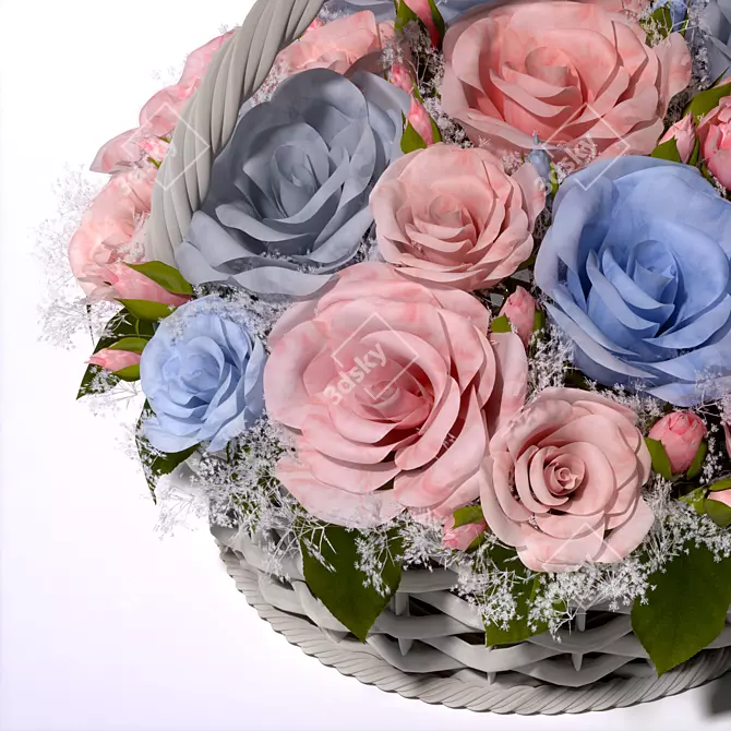 Pastel Rose Basket Floral Arrangement 3D model image 9