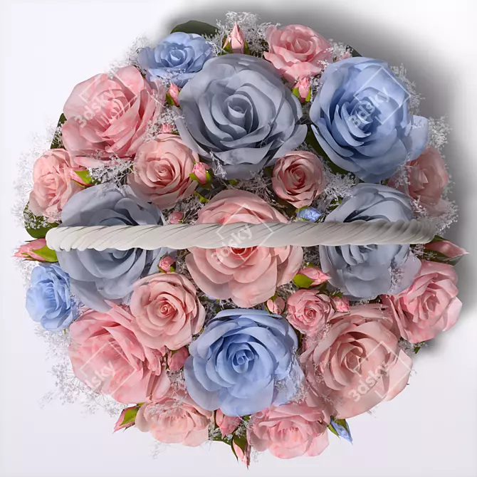 Pastel Rose Basket Floral Arrangement 3D model image 10