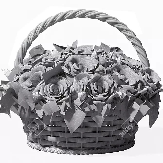 Pastel Rose Basket Floral Arrangement 3D model image 12